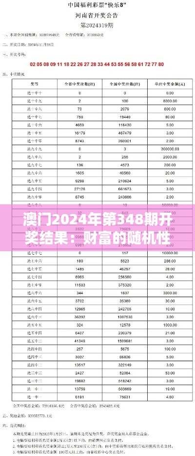 澳门2024年第348期开奖结果：财富的随机性与公平性