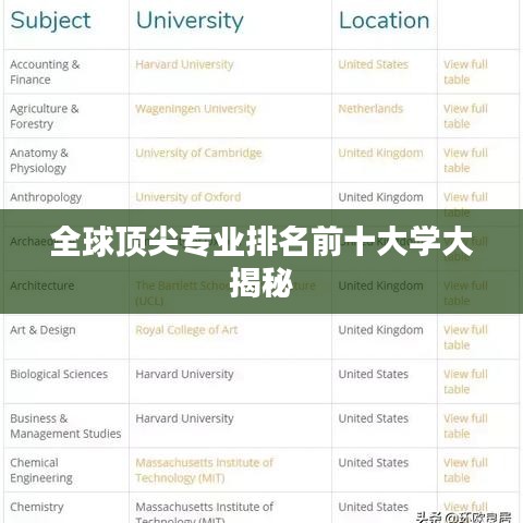 全球顶尖专业排名前十大学大揭秘