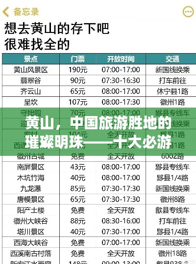 黄山，中国旅游胜地的璀璨明珠——十大必游景点盘点