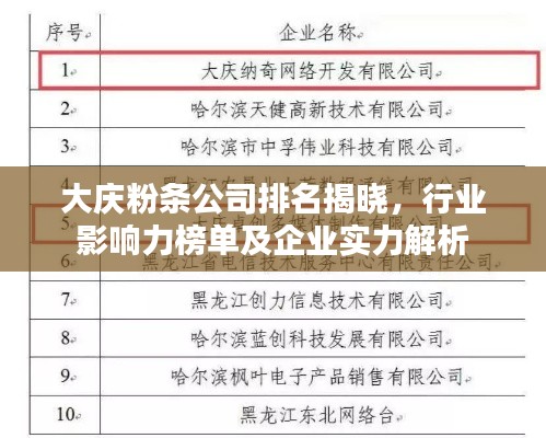 大庆粉条公司排名揭晓，行业影响力榜单及企业实力解析