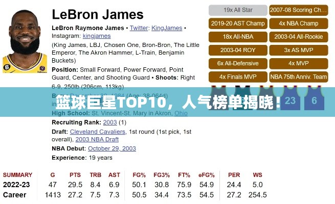 篮球巨星TOP10，人气榜单揭晓！