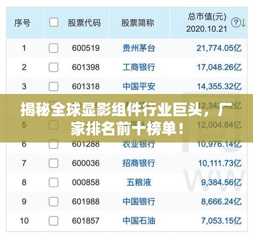 揭秘全球显影组件行业巨头，厂家排名前十榜单！