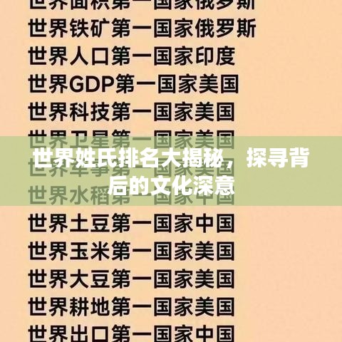 世界姓氏排名大揭秘,探寻背后的文化深意
