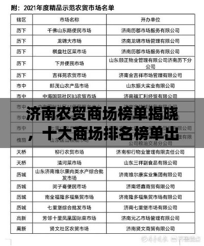 济南农贸商场榜单揭晓，十大商场排名榜单出炉！