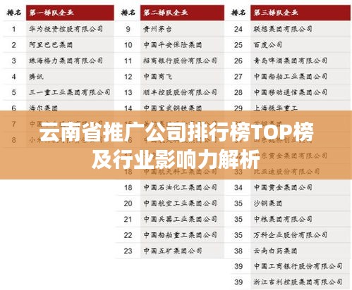 云南省推广公司排行榜TOP榜及行业影响力解析